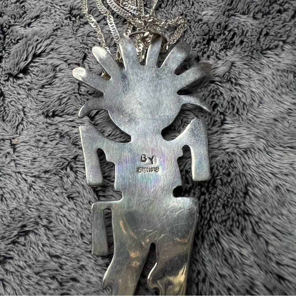 Native American Navajo Turquoise Coral Opal Sterling Silver Kachina Pendant - Picture 8 of 8